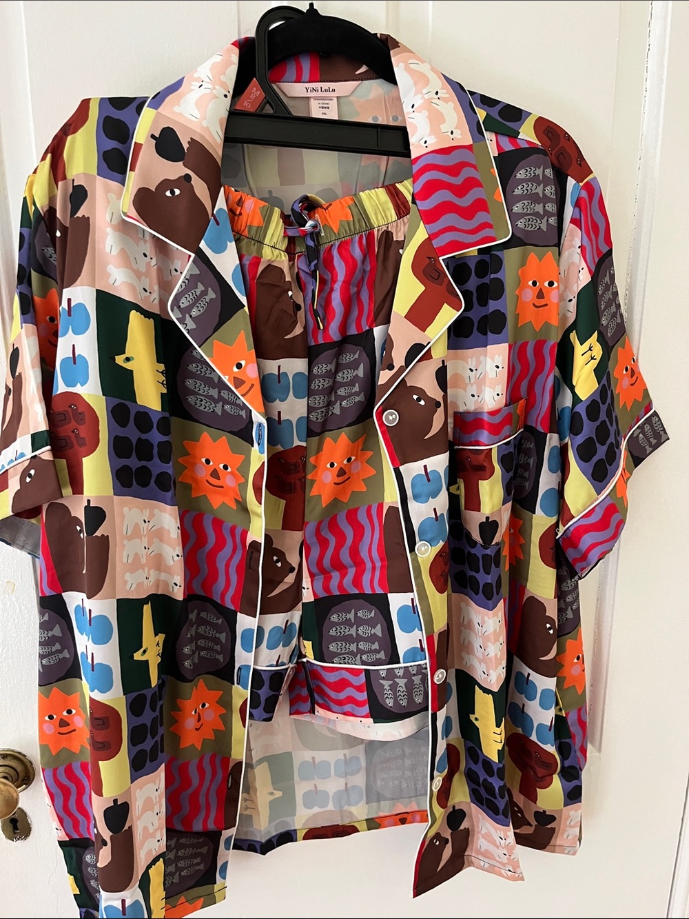 YiNi LuLu Printed Button-Up Multi Color 2PC pajama set